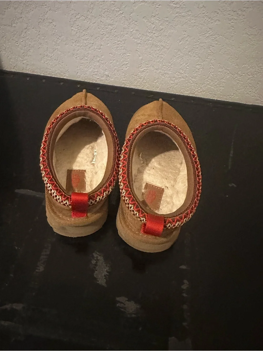 UGG Chestnut Suede Slip-On Clog with Red Trim